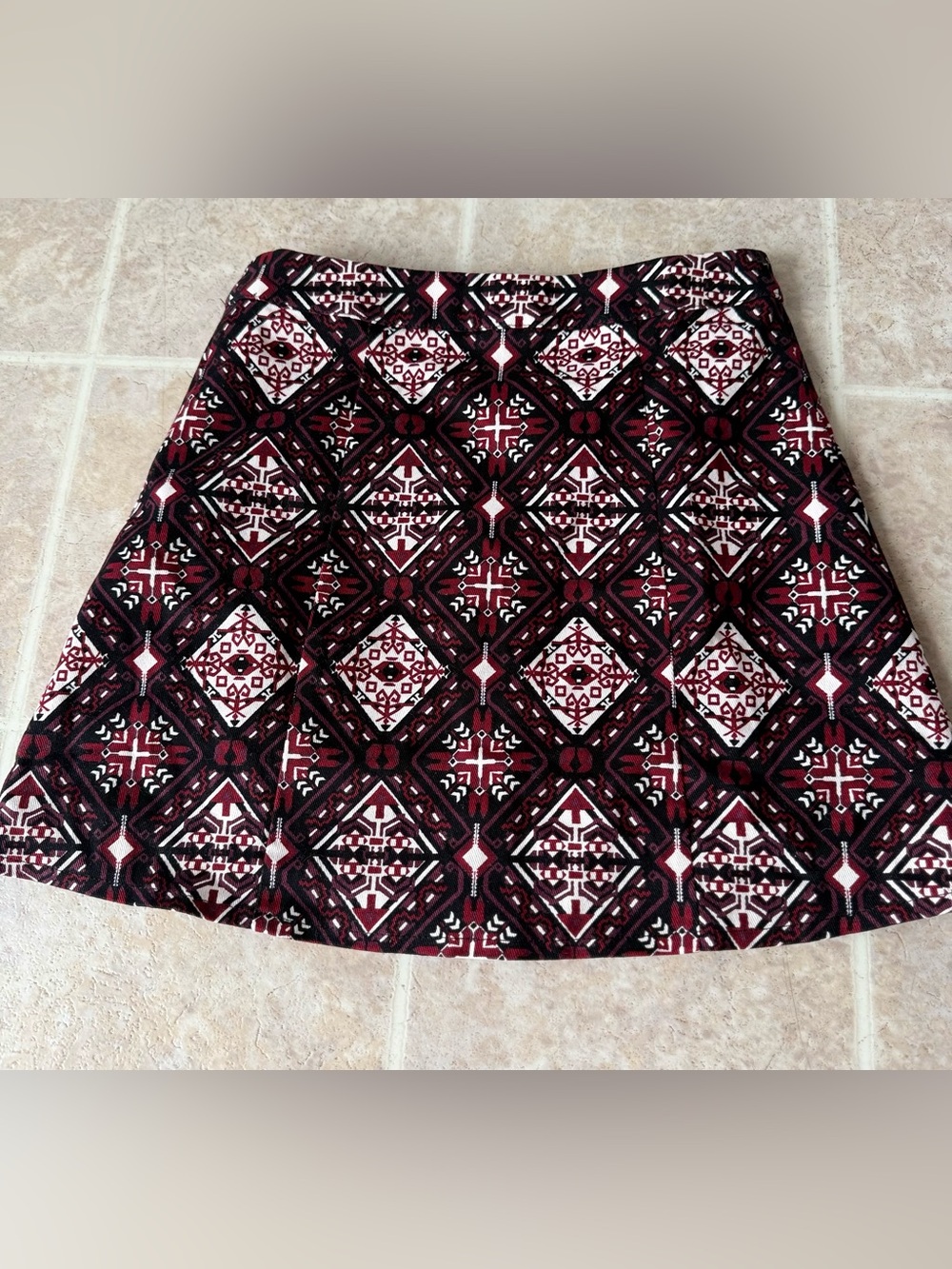 H&M Burgundy, Black and White Geometric Mini Skirt